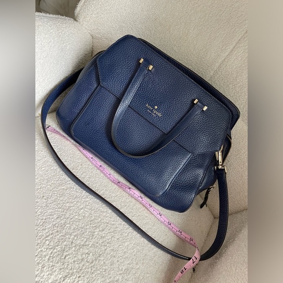 Kate Spade deep royal blue Navy gold metal accents Leather Satchel NWOT - Picture 1 of 12